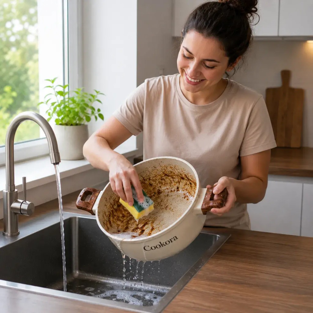 Cookora-Kochgeschirr, das sich nach dem Kochen leicht reinigen lässt